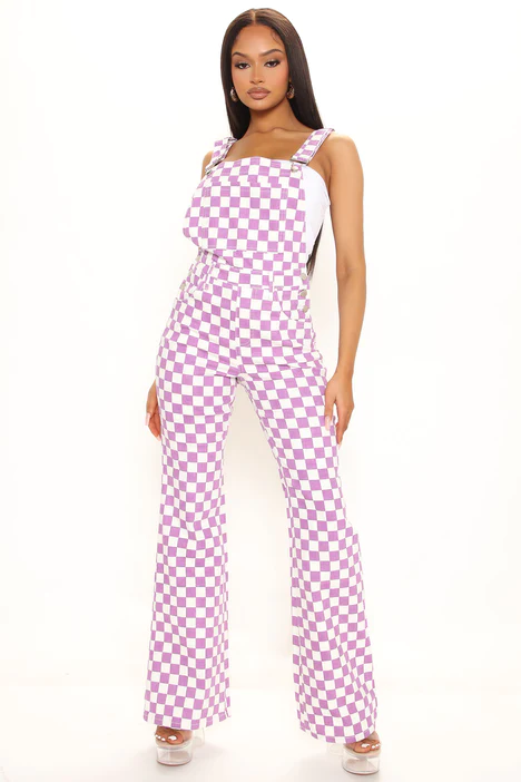 Give And Chase Flare Stretch Check Overalls