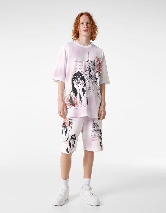 extra loose short t-shirt with anime print