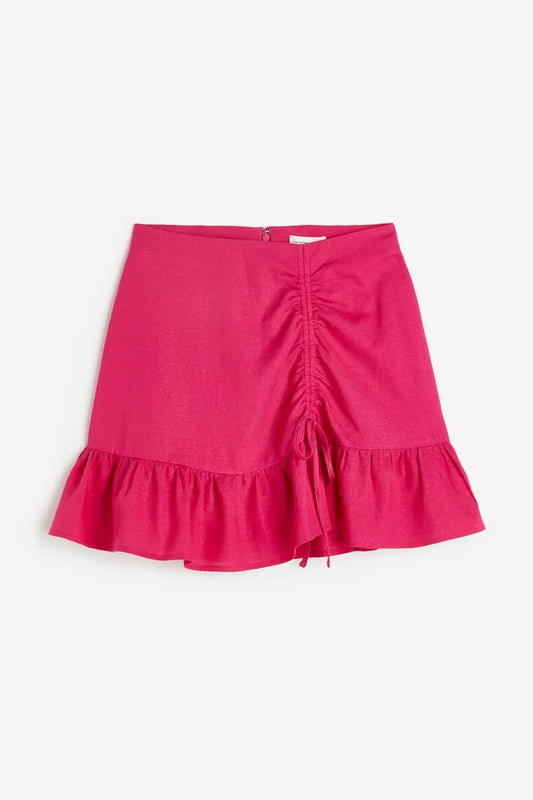Drawstring-detail Linen-blend Skirt