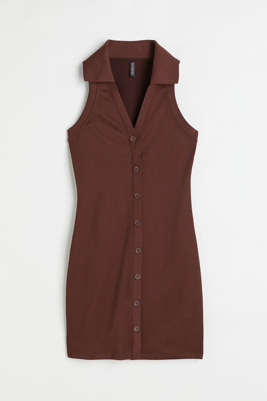 Brown Jacquard-Knit Dress