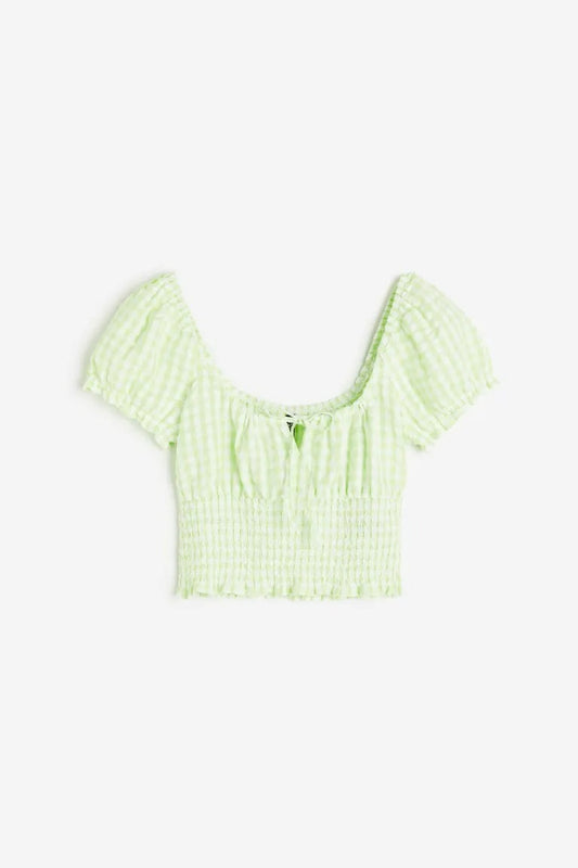 Puff-Sleeved Smocked Blouse