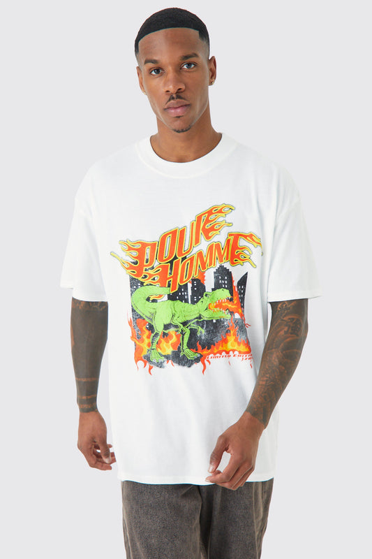 Oversized Pour Homme Dinosaur Flames T-shirt