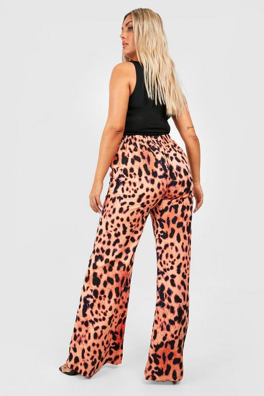 Plus Woven Leopard Wide Leg Trouser
