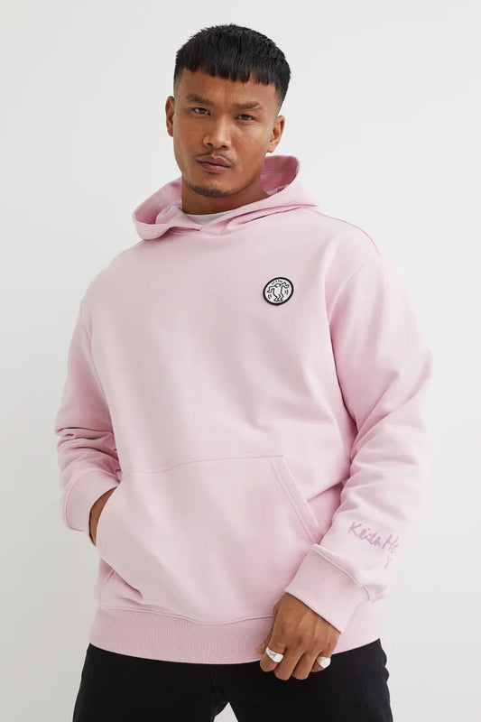 Relaxed Fit Pink Motif Hoodie