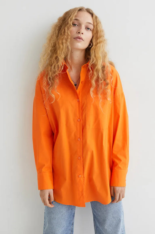 Orange Oversized Poplin Shirt