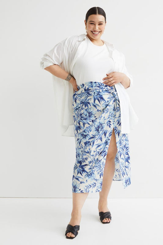 Linen-Blend Draped Skirt
