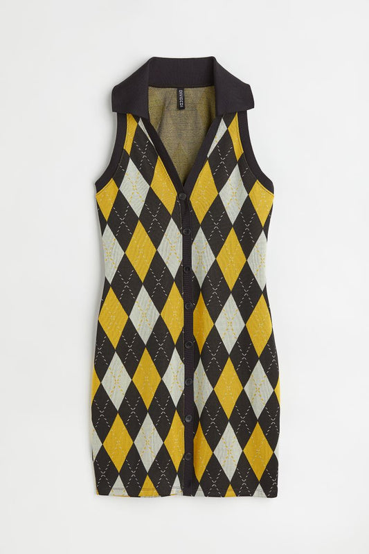 Checkered Jacquard-Knit Dress
