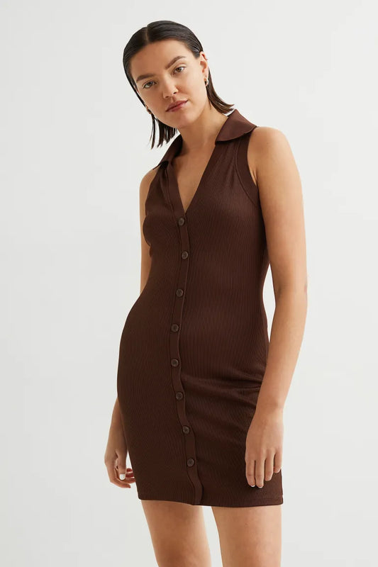 Brown Jacquard-Knit Dress