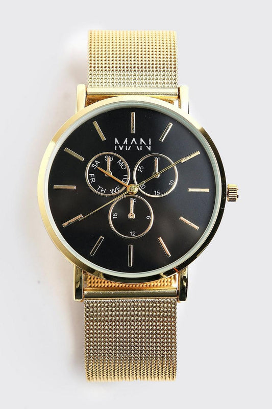Classic Watch With Golden Mesh Strap