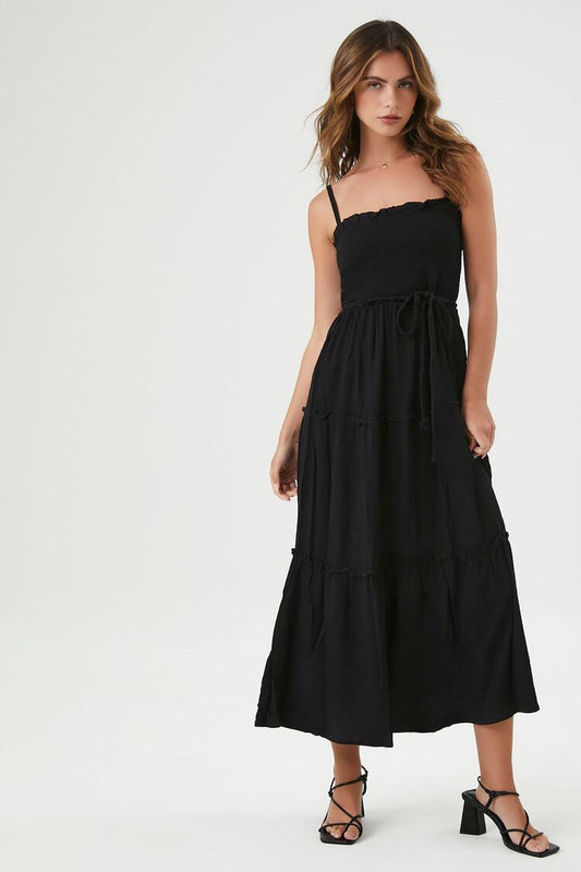 Tiered Tie-Front Cami Maxi Dress