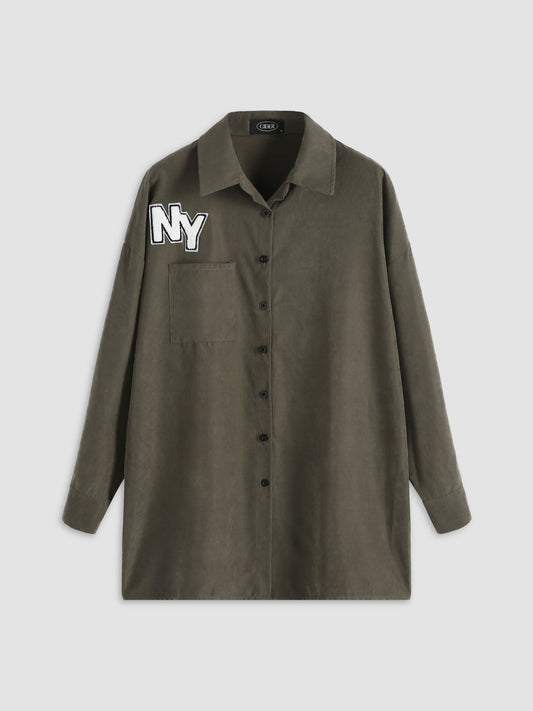 NY Embroidery Button Up Top