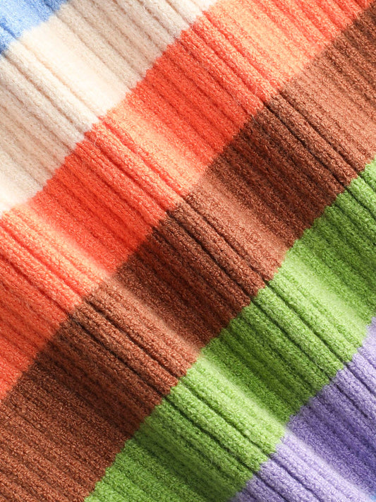 Striped Rib Knit Ruffle Hem Skirt