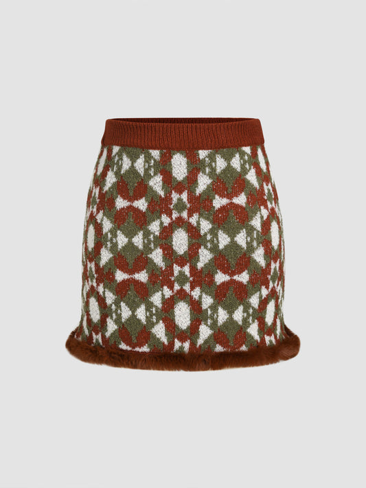 Geometric Fuzzy Mid Waist Mini Skirt