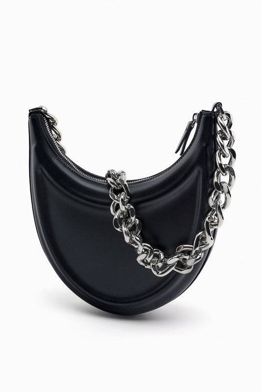 Half-Moon Shoulder Bag with Chain Strap