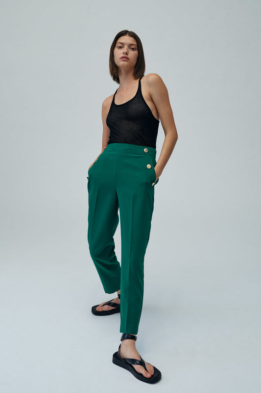 Green Fit Trousers with Buttons