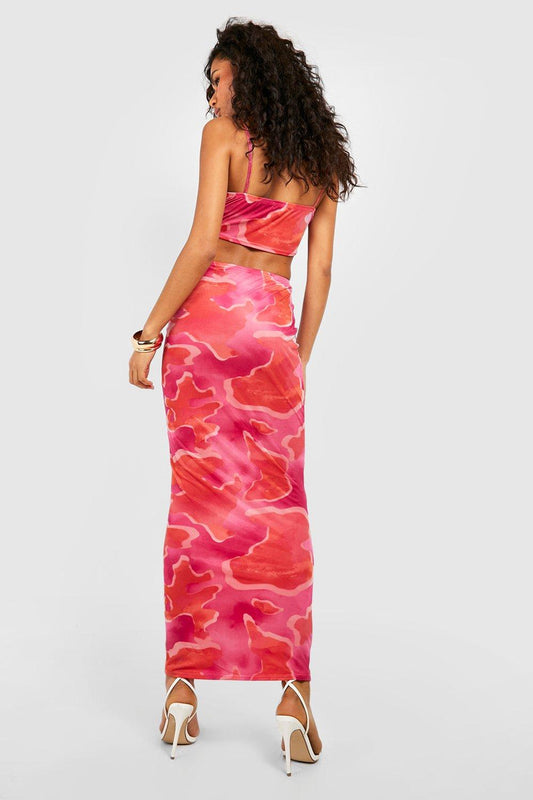 O Ring Cut Out Abstract Maxi Dress