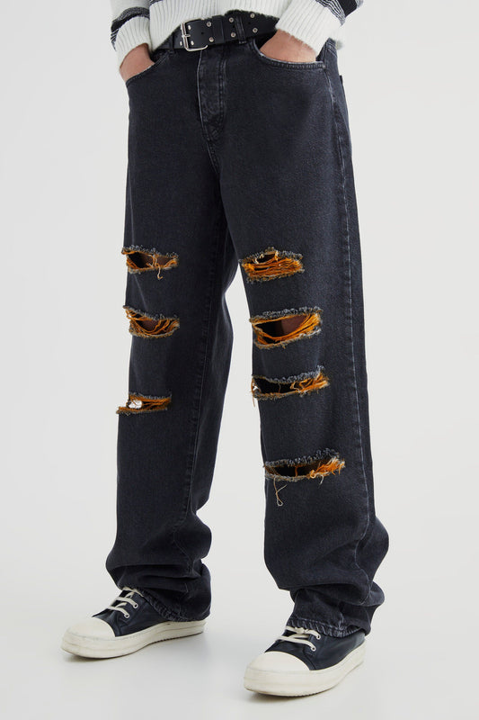 Baggy Rigid Contrast Ripped Jeans