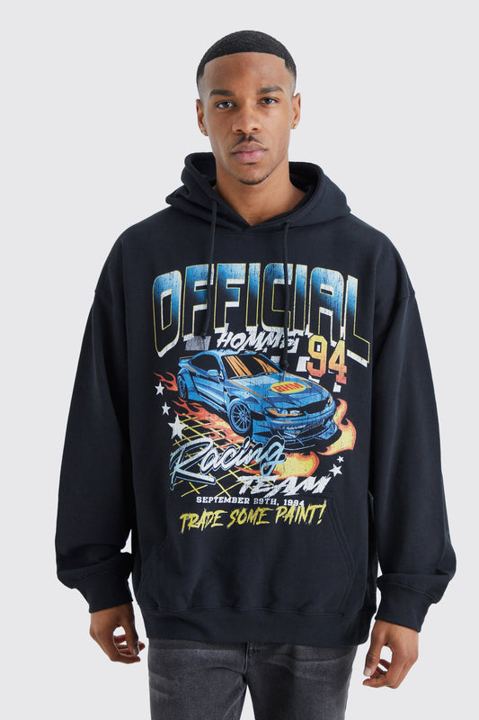 Oversized Offcl Car Graphic Hoodie