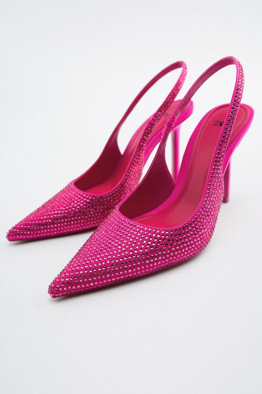 High Heel Slingback Shoes with Shiny Detail