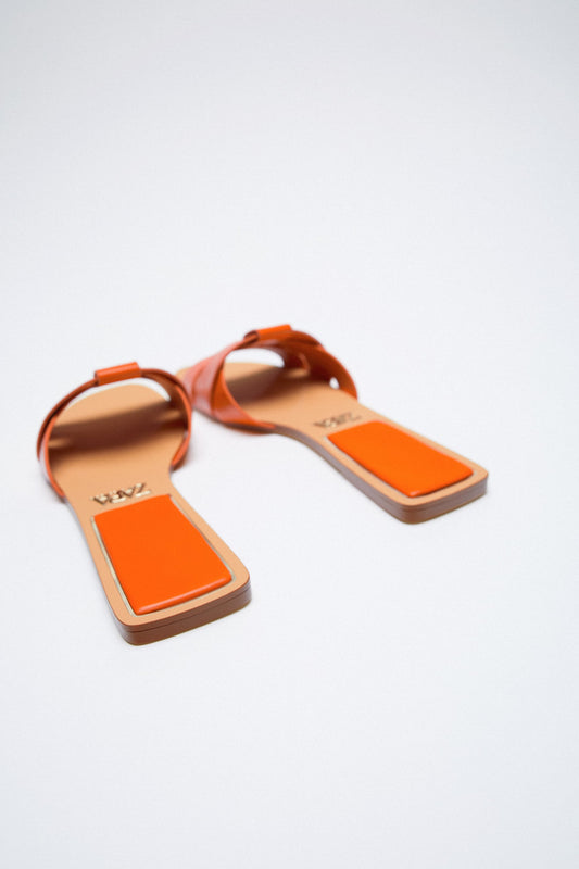 Flat Leather Criss-Cross Strap Sandals