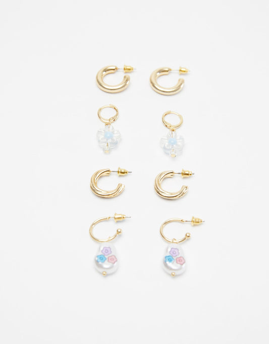 Set of 4 pairs of beaded hoop earrings