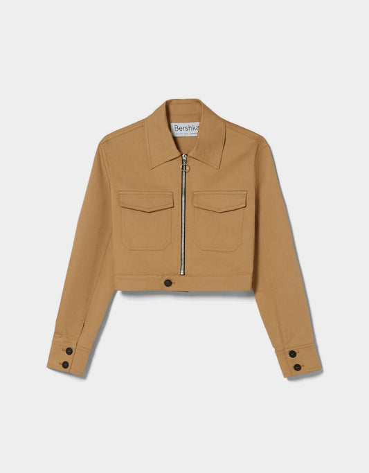 Cropped Cotton Jacket with Pocket