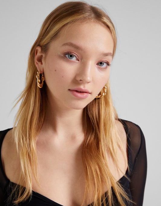Set of 3 pairs of double textured hoop earrings