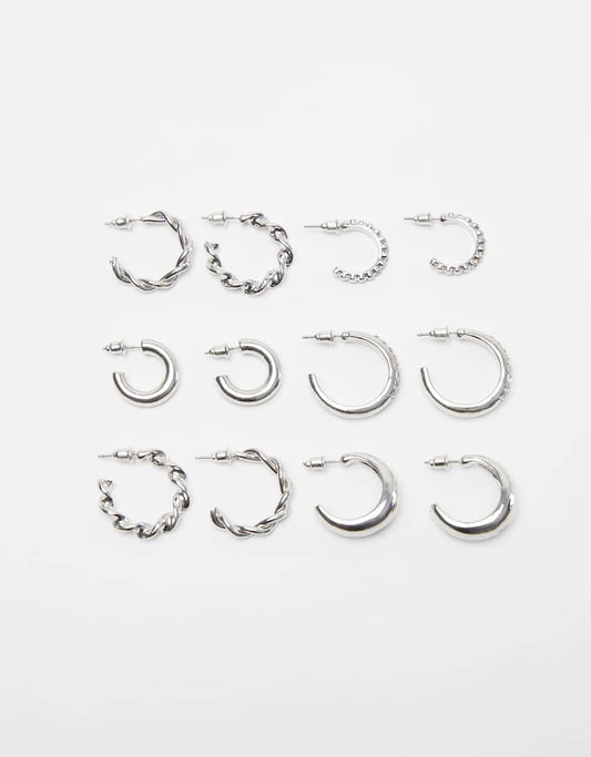 Set of 6 pairs of textured hoop earrings