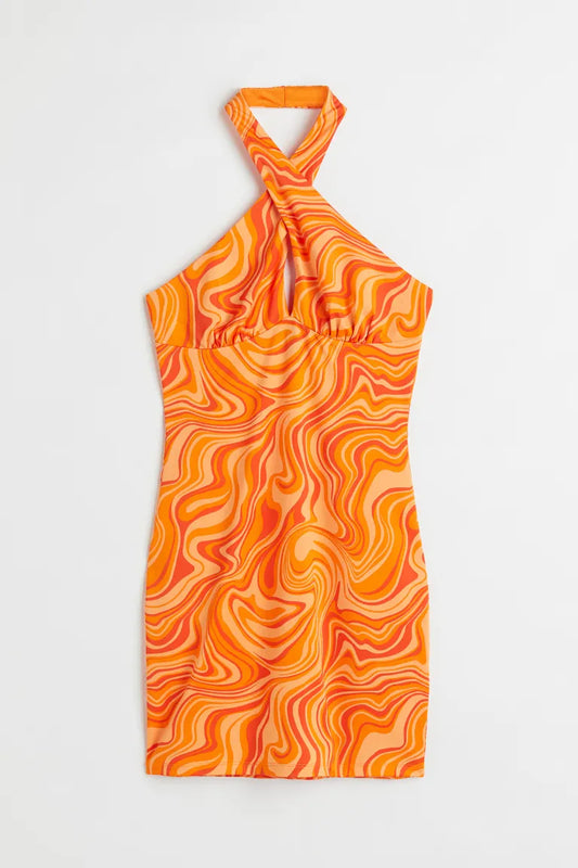 Orange Halterneck Jersey Dress