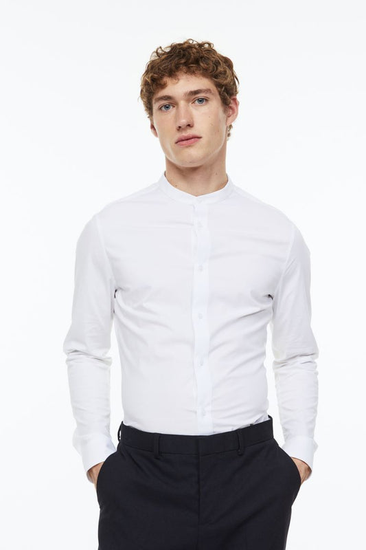 Collar-bland White Shirt