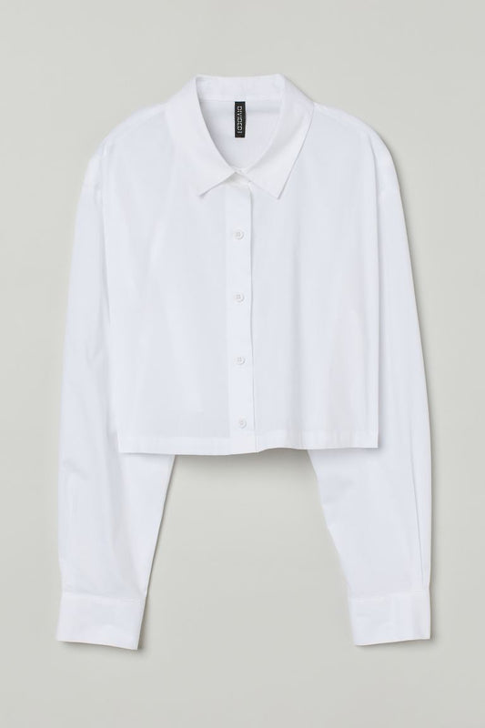 White Cropped Long-Sleeved Shirt