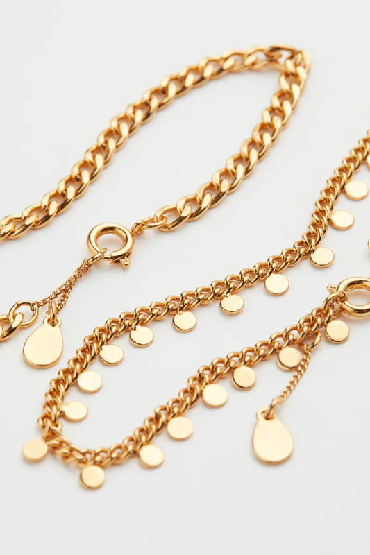 Gold-Couloured 2-pack pendant-detail anklets