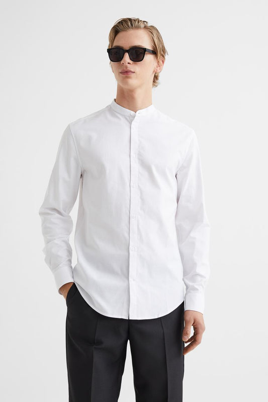 Collar-bland White Shirt
